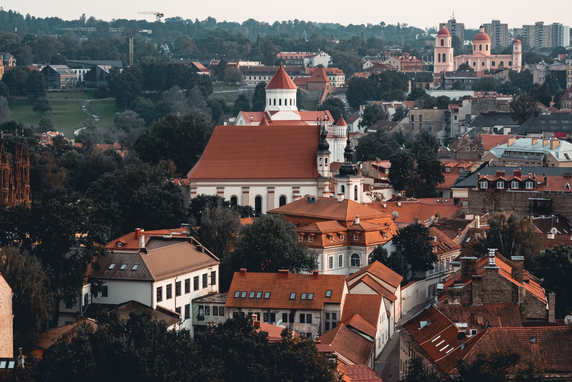 Red rooftops and church towers of Vilnius Old Town
